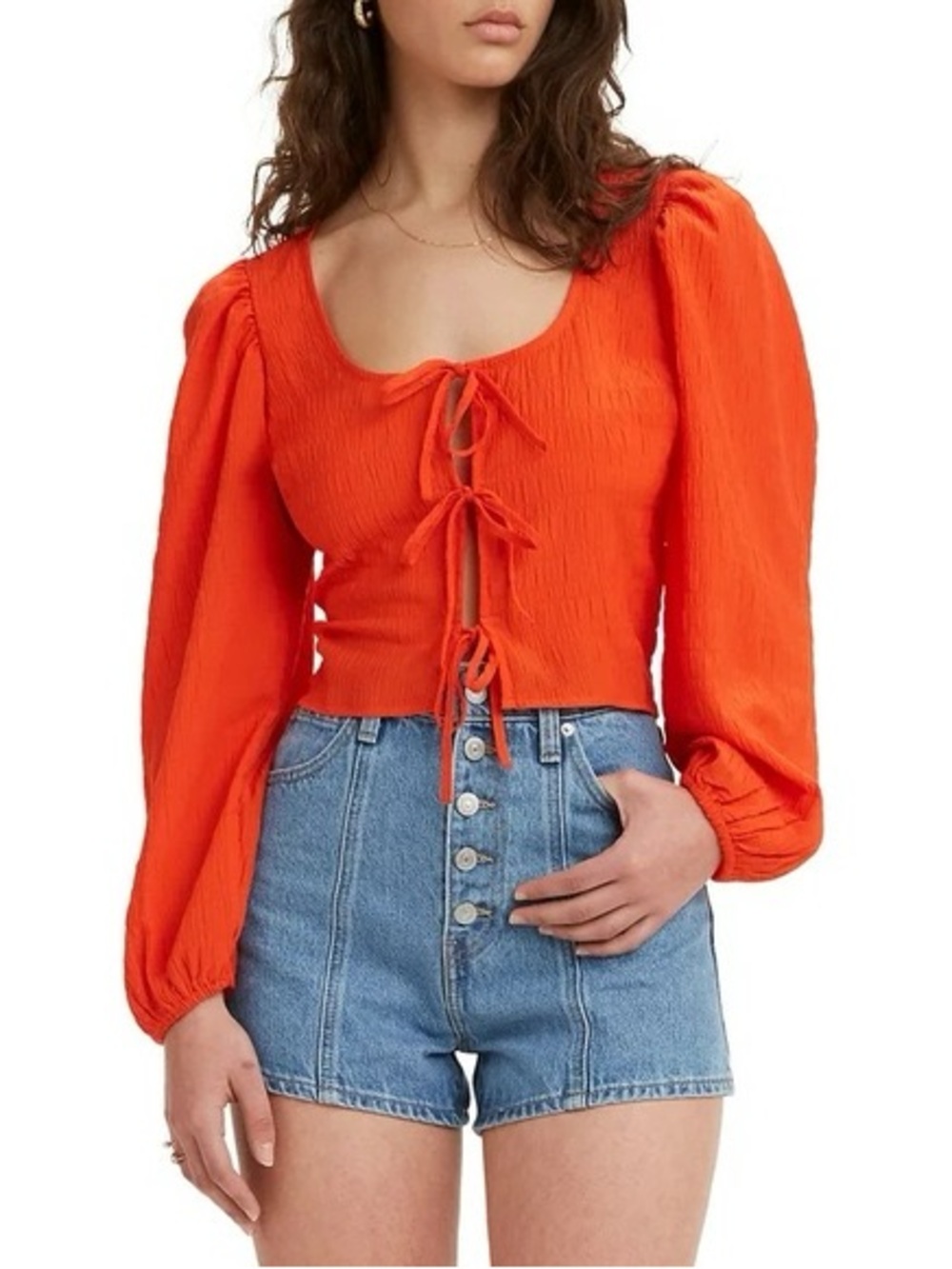 NWT Levi's Embry Tie Front Orange Blouse Small‎